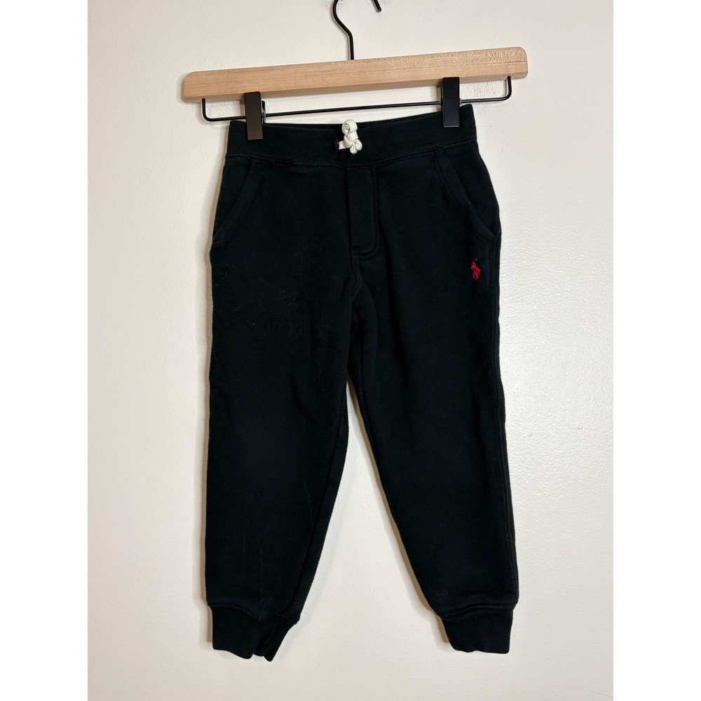 Polo Ralph Lauren Kids‎ Black Fleece Jogger Sweatpants Red Pony Logo Size 4 4T